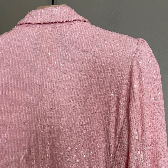 NWT GENERATION LOVE Serafina Sequin Blazer Light Pink Puff Sleeve Small Relaxed